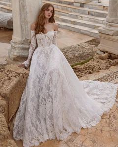 Kant een lijn trouwjurken afneembare mouwen strapless moderne vloer lengte backless bruidsjurk vestidos de novia