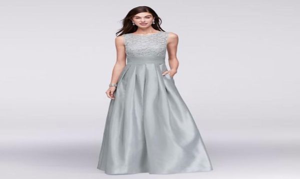 Robe de soirée en dentelle et satin sans manches avec poche Robe de soirée plissée complète WBM1118 Robe de bal en argent Robes de fête 9646618