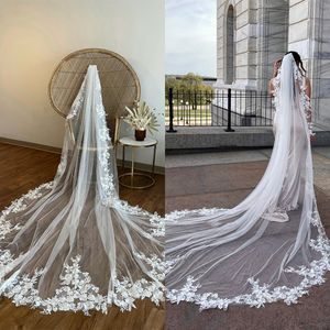 Voile de Mariage en dentelle avec des appliques, longueur cathédrale, une couche de 3 M de Long, Voile anti-poussière à paillettes blanches et ivoire