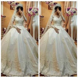 Appliques en dentelle Robes de mariée A-Line 2019 Modest Custom Bridal Robes perle les vestidos formels de Mariee Wedding Wear Long
