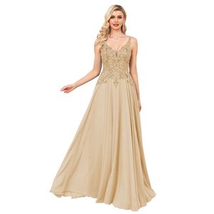 Lace Appliques Chiffon Prom Long A Line Formal Jurken voor vrouwen Split V Neck Evening Party Ball Gown Prom Amz