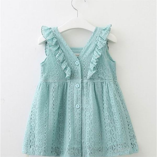 Lace Baby Girl Robe Summer Princess Es Pink Yellow Green Sweet Petit Kid Vêtements 1-5 ans AX572 210610