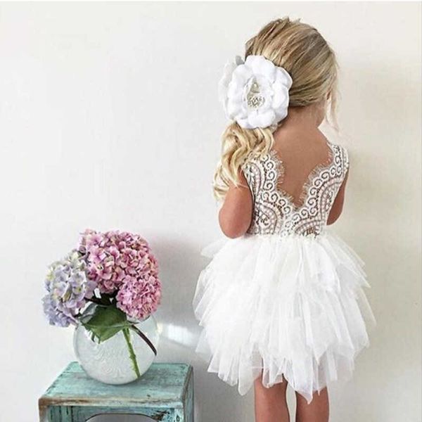 Vestido de verano para niñas con espalda descubierta de encaje 2021, diseño de flores, ropa de cumpleaños para niñas, vestido de boda para niños, ropa informal para niñas pequeñas Q0716