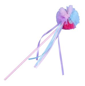 Lace Ball Pompom Rainbow Wand Verjaardagsfeestje Bruiloft Gunst Angel Princess Dress Up Magic Sticks Holiday Baby Shower Decor
