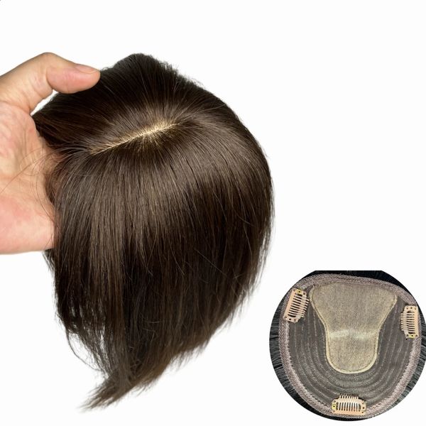 Base de encaje Toppers para el cabello humano para mujeres con flequillo Clip de tubra de cuero cabelludo realista natural en el postizo de cabello Topper para el volumen de cabello 240314