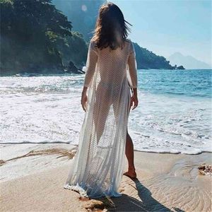 Dentelle Beach Pareo Wear Maillot de bain Cover Up Playa Tuniques pour Kimono Maillots de bain Femme Robe # Q805 210420