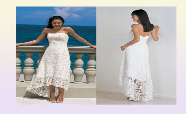 Robe de mariée de plage en dentelle SheathColumn sans bretelles hautes basses Asymétriques Backless Back Back Vintage Bridal Robes7341239