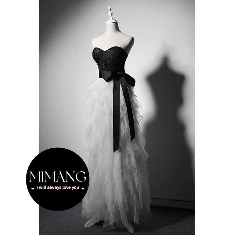 Spets pärlor svartvit axelbandslös aftonklänning möte party klänning examen klänningar prom klänningar quinceanera klänningar
