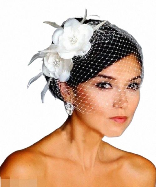 Dentelle Birde Cage Mariage Fr Voile Blanc Visage Plume Courte Cage À Oiseaux Filet Vintage Fascinator Chapeaux De Mariée avec Voile r0CY #