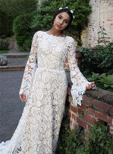 Lace Boho trouwjurken voor vrouwen lange mouw Backless A-Line Boheemse bruid jurk strand bruidsjurken Vestidos de novia