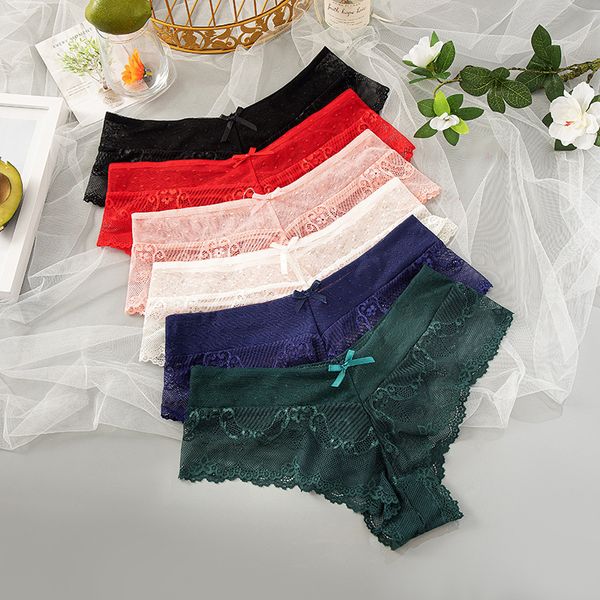 Lace Bow Knot Panties Femmes sous-vêtements Coton Coton Voir à travers une brève lingerie sexy sous-vêtements