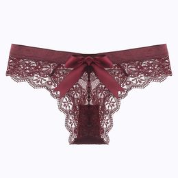 Kanten bowknot g string lage taille bowknot slipje sexy string ondergoed ondergoed zie door t back lingerie dames kleren wil en zandnieuw