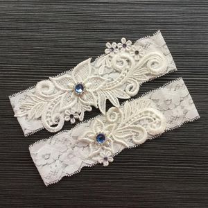 Lace Bruidal Garter -riem set met blauwe strass kralen bruiloft aandenkensake jurkije ivoor blauwe bordeaux