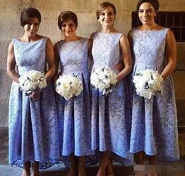 Lace bruidsmeisje lavendel jurken 2020 hoge mouwloze ruches plekken batau bruidsmeisje jurk jurk land bruiloft gasten slijtage op maat gemaakt