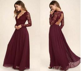 Robes de demoiselle d'honneur en dentelle bordeaux jupe en mousseline de soie corsage illusion manches longues ALine robes de demoiselle d'honneur junior pas cher BA68958893613