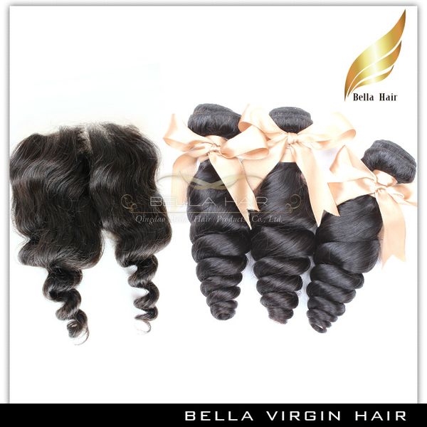 Armadura brasileña del pelo humano de la virgen de la onda suelta del pelo con la armadura del color natural del grado del cierre del cordón de la parte media 830 bellahair