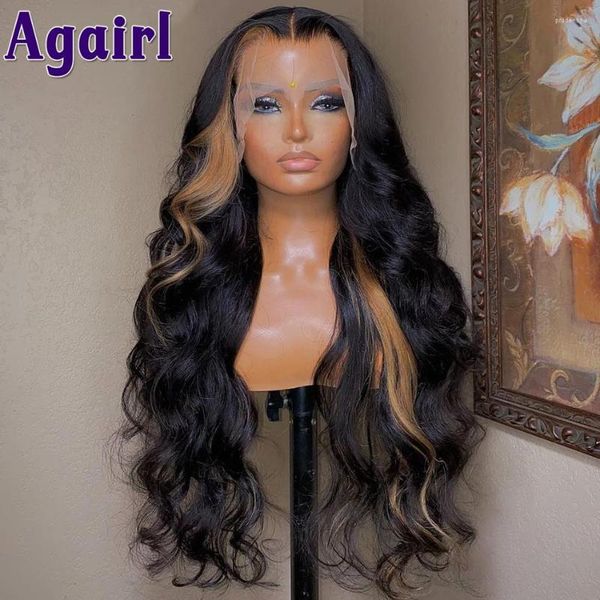 Lace Closure Wig Stripe Highlight Blonde Body Wave 13X4 / 13X6 Front 180 Density Malaysian Remy Human Hair Wigs