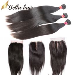 VENTE Cheveux Tisse avec Fermeture Indien Péruvien Malaisien Brésilien Non Transformé Vierge Extensions de Cheveux Noir Soyeux Droite Faisceaux Deal Bella Cheveux Julienchina