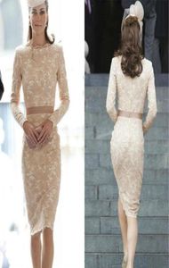 Vestidos de cóctel de encaje de moda Kate Middleton Vestidos Champán Vintage Vintage Bateau Cabello Longitud de la rodilla Gotos Formal 1234785