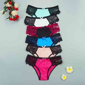 Dentelle coton culotte culotte 6pcs / lots sexy sous-vêtements intimes lingerie respirante femme culotte m-xl en gros culottes 210730