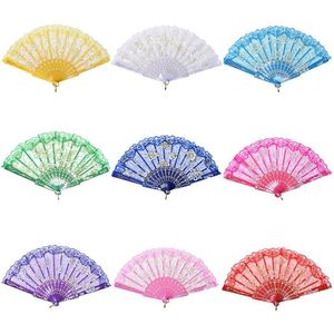 Kant Dansventilator Rose Chinese Craft Vouwen Fans Bloemontwerp Plastic Frame Hand Ventilator Creative Gift