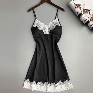 Dentelle Profond Col En V Chemise De Nuit Lingerie Sexy Chemises De Nuit Vêtements De Nuit Robe De Nuit Femmes Sans Manches Vêtements De Nuit Fausse Soie Satin Chemise De Nuit1156p