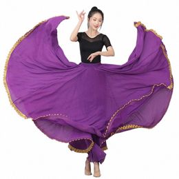 Dentelle Bord Rétro Ethnique Xinjiang Dancewear 720 Degrés Grande Swing Taille Haute Jupe De Danse Flamenco Performance Jupes S6sZ #