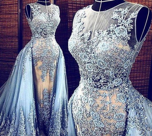 Lace Elie Saab Robes de soirée Jupe détachable 2019 Onec Appliques Beads Celebrity Prom Dress Sequins Long Modest Special Occasi4641374