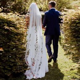 Voiles de mariage brodés en dentelle, style bohème, accessoires de mariée, une couche avec peigne, fleur formelle 300A