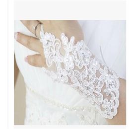 Guantes de boda cortos sin dedos de encaje con cuentas de lentejuelas para novia guante de novia en Stock287P