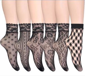 Dentelle Résille Cheville Chaussettes Élastique Haute Robe Évider Maille Net Chaussettes Collants Femmes D'été Sexy Porter Du Noir