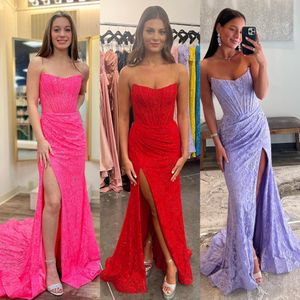 Kanten aansluitende avondjurk met split Elegante lange feestjurk Bruiloftsgast Winter Formeel evenement Schoolfeest Speciale gelegenheden Gala-optocht Draag strapless korset lijfje