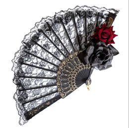 Lace Floral Folding Hand Fan Rose Feather Party Accessoires Show Cosplay Wedding Photo Props