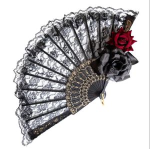 Lace Floral Pliage Hand Fan Rose Feather Party Costume Accessoires Show Cosplay Wedding Photo Accessoires