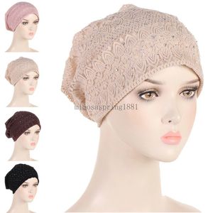 Kant Bloem Mutsen Diamanten Baggy Slouchy Hoed Vrouwen Stretch Hoofddoek Kanker Chemo Cap Motorkap Tulband Moslim Hijab Haaruitval Hoed