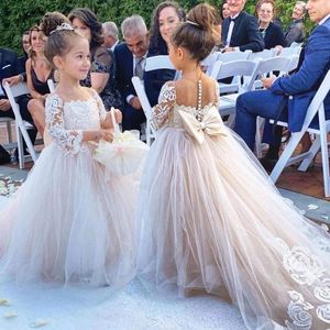 Dentelle fleur fille robe arcs enfants première Communion robe princesse Tulle robe de bal robes de soirée de mariage FS9780