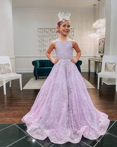 Robes de demoiselle d'honneur en dentelle, robe de bal perlée, col transparent, en Tulle, robes de mariage de concours d'anniversaire pour enfants