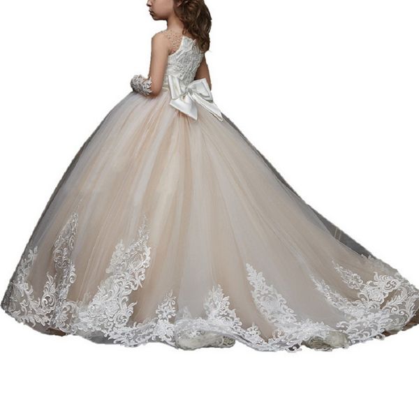 Robes de fille de fleur en dentelle Primera Comunion fête de mariage petite robe de mariée enfants robe de bal à manches longues filles Pageant Dress2307