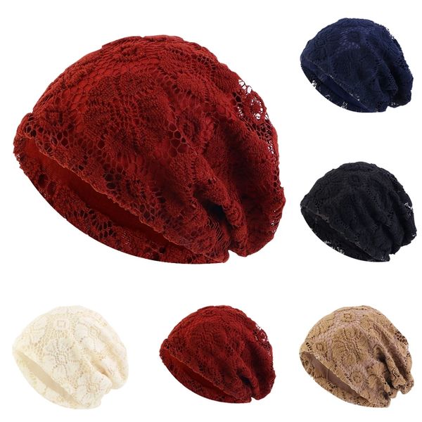 Dentelle fleur femmes musulmanes Hijab Beanie chapeau chimio casquettes chapeaux chaud automne Femme Turban casquette perte de cheveux chapeaux bandeau écharpe couverture