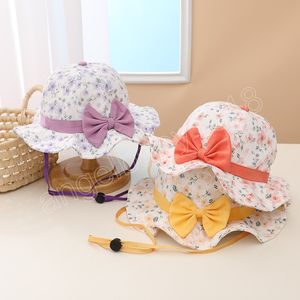 Sombrero de cubo para niños con lazo de flores de encaje, sombrero de Panamá ajustable para primavera y verano para niñas de 1 a 4 años