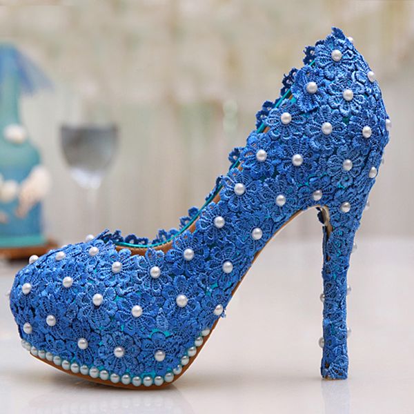 Chaussures de mariage en dentelle avec fleurs, belles escarpins à talons hauts faits à la main pour filles, chaussures de mariée, blanc, rose, noir, bleu, couleur 236Q