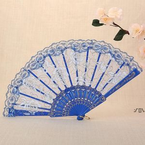 Kant vouwen dance fan ambachtelijke geschenken rozen bloem ontwerp plastic frame zijden hand fans rrd13231