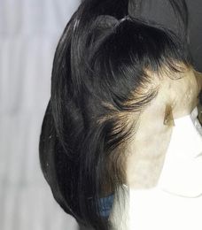 Perruque Bob Lace Front Wig naturelle lisse, cheveux naturels, pre-plucked, nœuds décolorés, partie centrale, pour femmes noires, 9801274