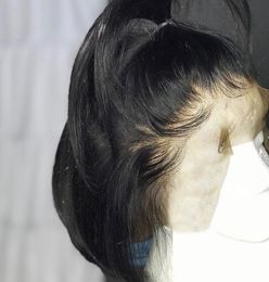 Perruque Bob Lace Front Wig naturelle lisse, cheveux naturels, pre-plucked, nœuds décolorés, partie centrale, pour femmes noires, 2416473