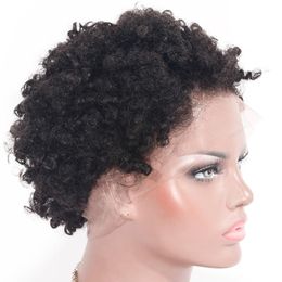 Perruques de cheveux humains avant en dentelle pré plumées Afro crépus bouclés brésilien court Remy perruque noeuds blanchis pour les femmes noires 291q