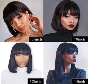 Lace Front Human Hair Pruiken met pony Rechte pruik 6x6 Sluiting Pruik Pre -geplukte Bob Lace Voorpruiken Remy Hair5122537