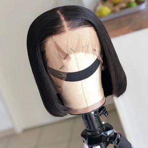 Lace Lace Front Short Bob Wig Straitement Naturel Black Human Hair Wigs for Black Femmes Pré-cueillette Perruque Brésilienne Hair brésilien 240409