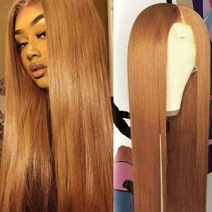 Lace Front Wig #30 220%Dichtheid Ginger Blonde Remy Human Hair Pruiken Braziliaanse haar Transparante vooraf ingeplankte kant Lang rechte bobbi-collectie