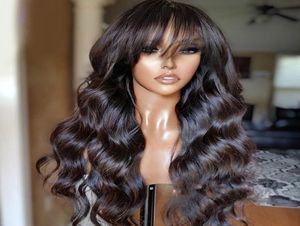Lace Front Wig Peruaanse Remy Full Fringe Wig Human Hair Glueless Silk Top Lace Pruik met pony gebleekte knopen voor zwarte vrouwen9059130