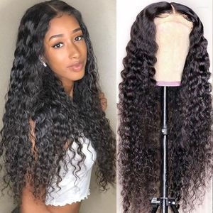 Lace Front Wigs Deep Wave cheveux humains pour les femmes bouclés 13x4 perruque frontale pré-plumé délié péruvien Remy droite